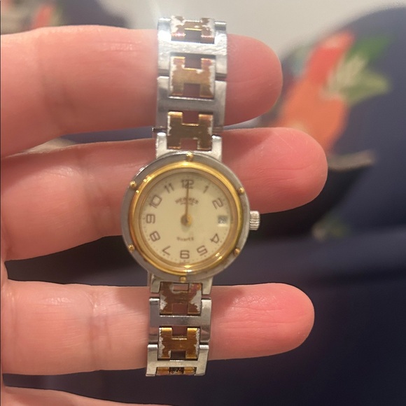 Hermes Accessories - Auth HERMES QZ Clipper Ivory Dial Date Round Watch